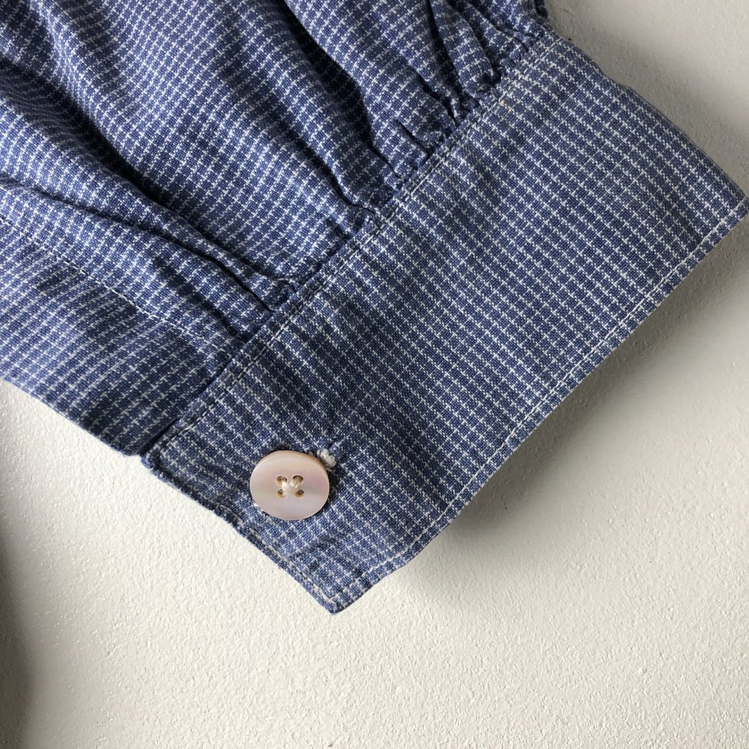 Check Pattern Long Sleeve Pullover Shirt, Men's Size L, Regular Collar unclear Blue type light blue Vintage Second Hand