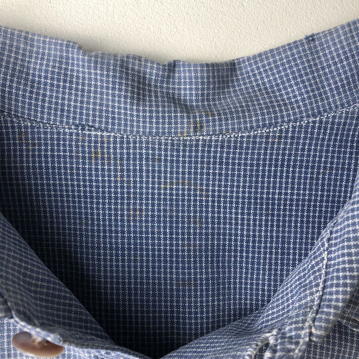 Check Pattern Long Sleeve Pullover Shirt, Men's Size L, Regular Collar unclear Blue type light blue Vintage Second Hand