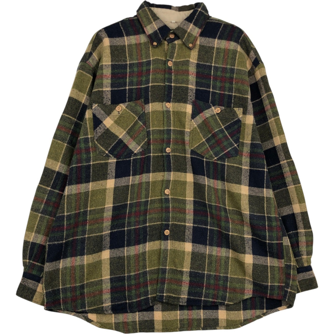 Vintage Green Oaks long-sleeved button-down flannel check shirt, men's size XL unclear Khaki type Vintage Second Hand