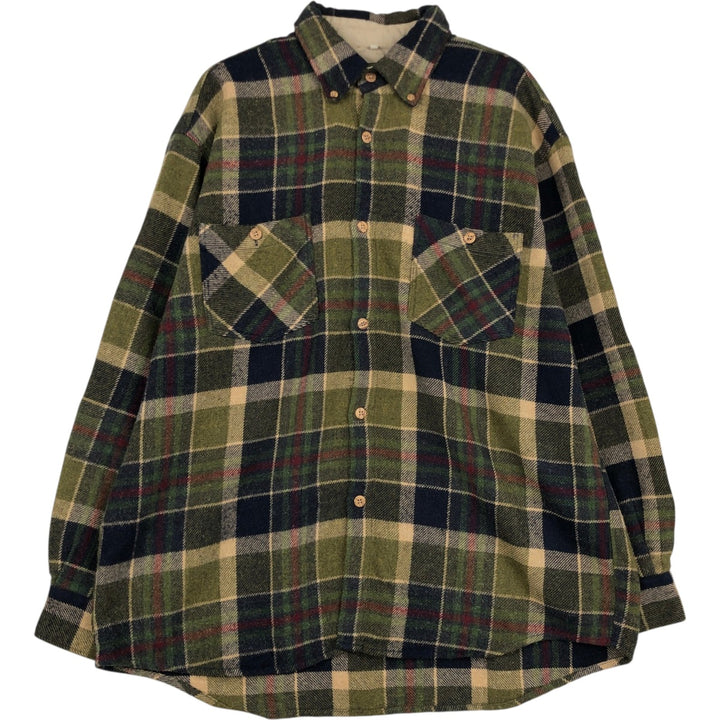 Vintage Green Oaks long-sleeved button-down flannel check shirt, men's size XL unclear Khaki type Vintage Second Hand