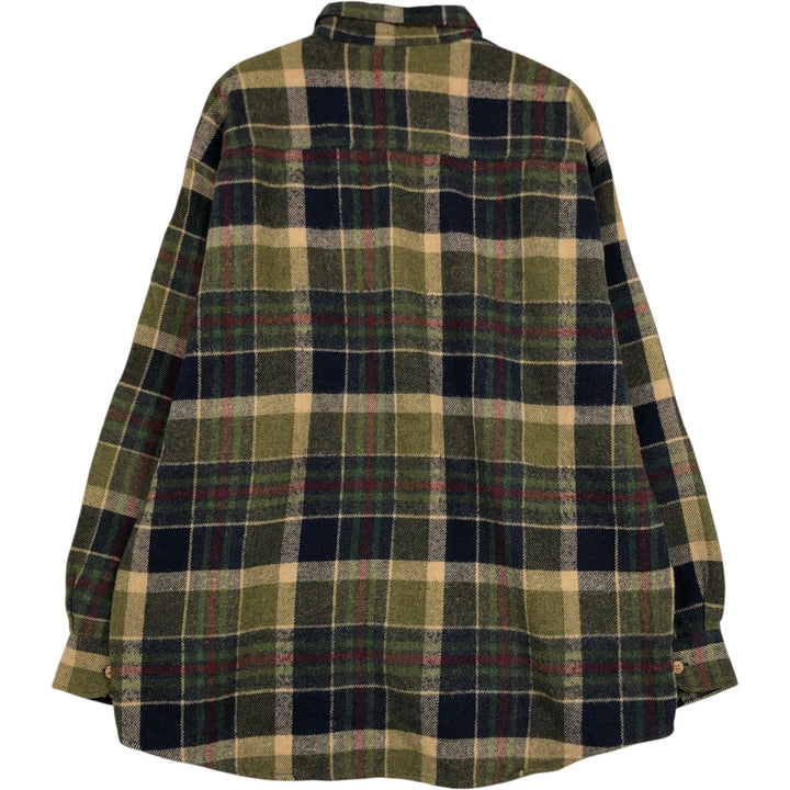 Vintage Green Oaks long-sleeved button-down flannel check shirt, men's size XL unclear Khaki type Vintage Second Hand