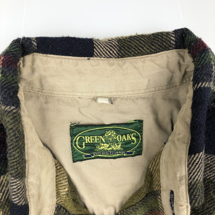 Vintage Green Oaks long-sleeved button-down flannel check shirt, men's size XL unclear Khaki type Vintage Second Hand