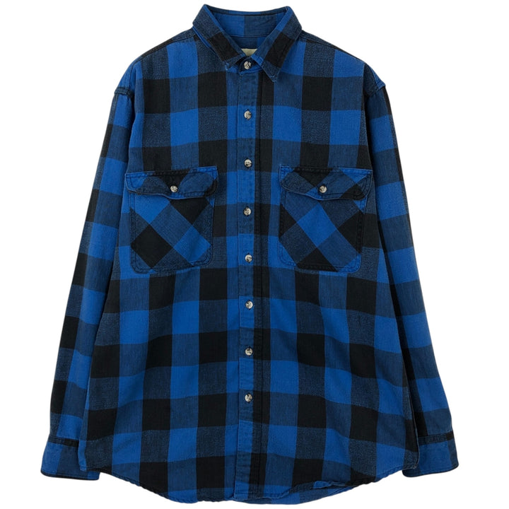 90'S Vintage Eddie Bauer Long Sleeve Flannel Check Shirt, Men's Size XL cotton blue type Vintage Second Hand
