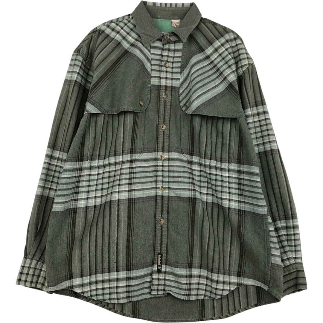 Vintage 90'S Timberland Lightflannel Check Shirt, Men's Size Medium, Long Sleeve unclear Khaki type sage green Vintage Second Hand