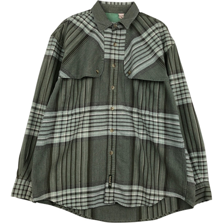 Vintage 90'S Timberland Lightflannel Check Shirt, Men's Size Medium, Long Sleeve unclear Khaki type sage green Vintage Second Hand