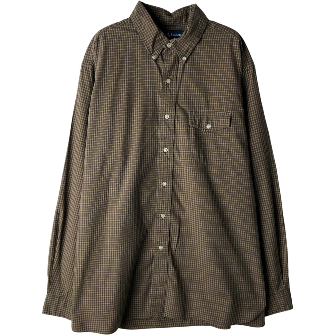 Ralph Lauren long sleeve button down check shirt, men's XL size cotton Khaki type Vintage Second Hand