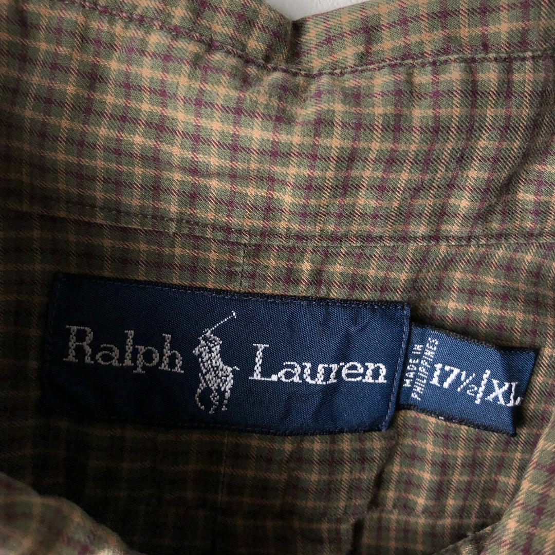 Ralph Lauren long sleeve button down check shirt, men's XL size cotton Khaki type Vintage Second Hand