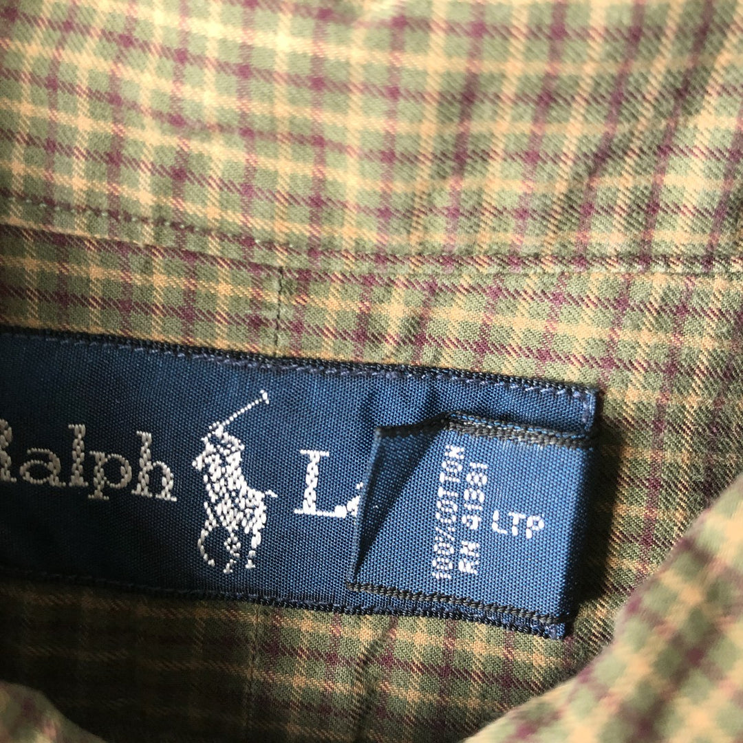 Ralph Lauren long sleeve button down check shirt, men's XL size cotton Khaki type Vintage Second Hand
