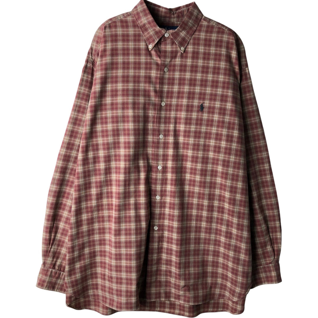 Ralph Lauren MCMEEL long-sleeved button-down check shirt, men's size XL cotton red type reddish brown Vintage Second Hand