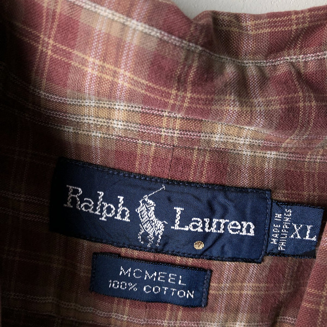 Ralph Lauren MCMEEL long-sleeved button-down check shirt, men's size XL cotton red type reddish brown Vintage Second Hand