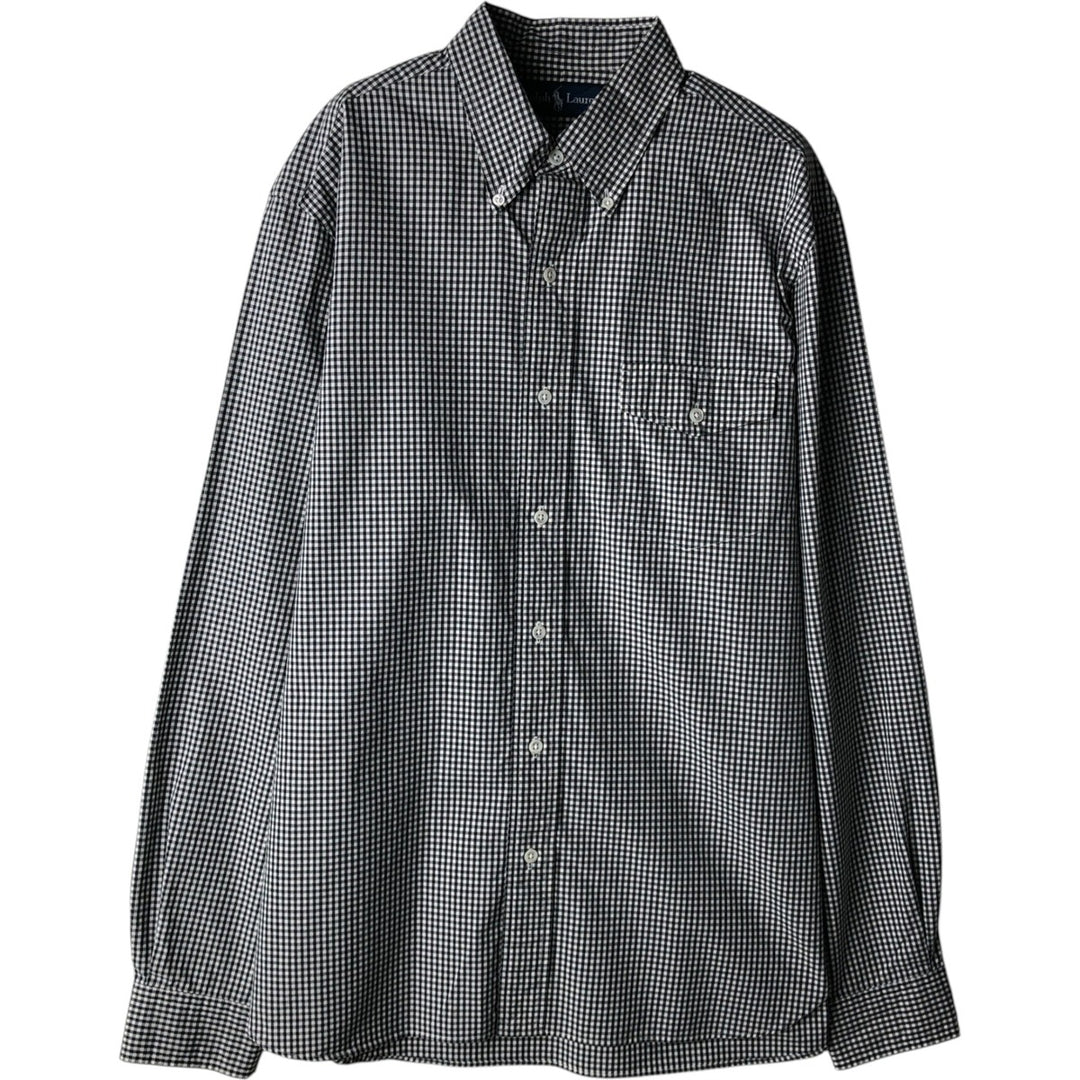Ralph Lauren Gingham Check Long Sleeve Button-Down Check Shirt, Men's M Size cotton black type Vintage Second Hand