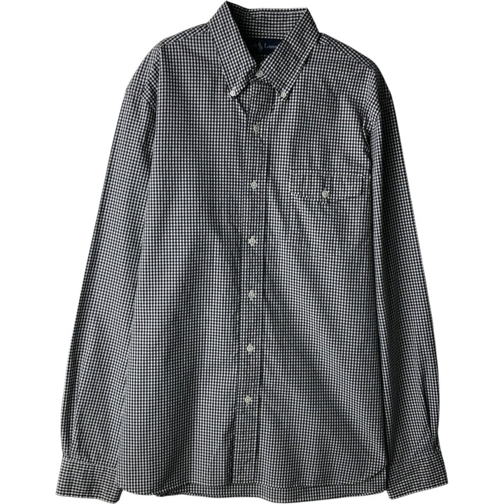 Ralph Lauren Gingham Check Long Sleeve Button-Down Check Shirt, Men's M Size cotton black type Vintage Second Hand