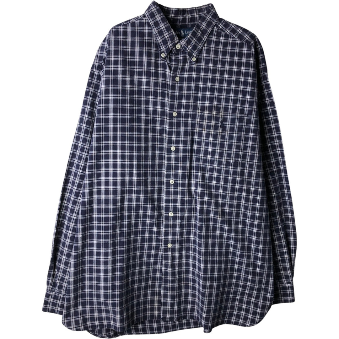 Ralph Lauren MCMEEL long-sleeved button-down check shirt, men's size XL cotton navy blue type Vintage Second Hand