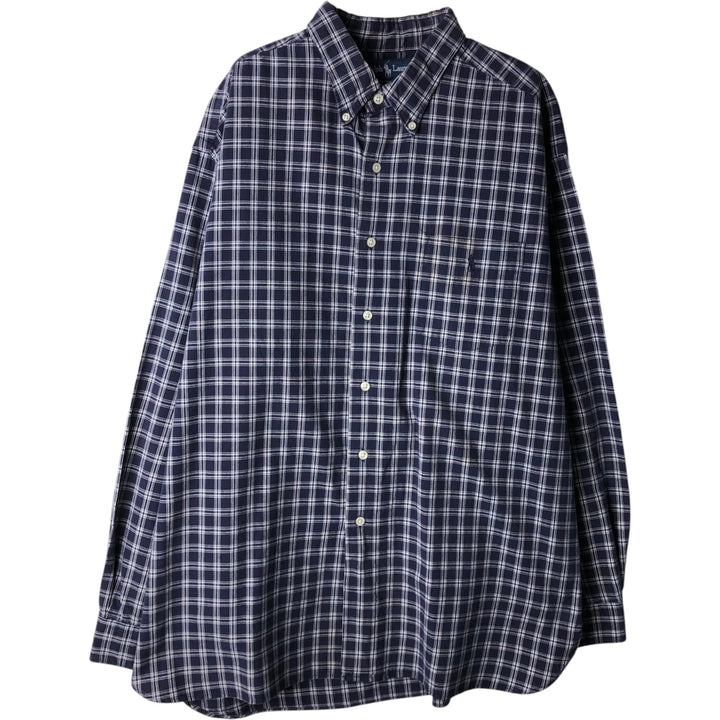 Ralph Lauren MCMEEL long-sleeved button-down check shirt, men's size XL cotton navy blue type Vintage Second Hand