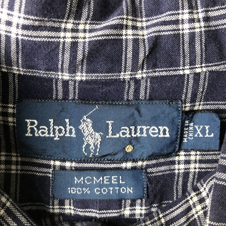 Ralph Lauren MCMEEL long-sleeved button-down check shirt, men's size XL cotton navy blue type Vintage Second Hand