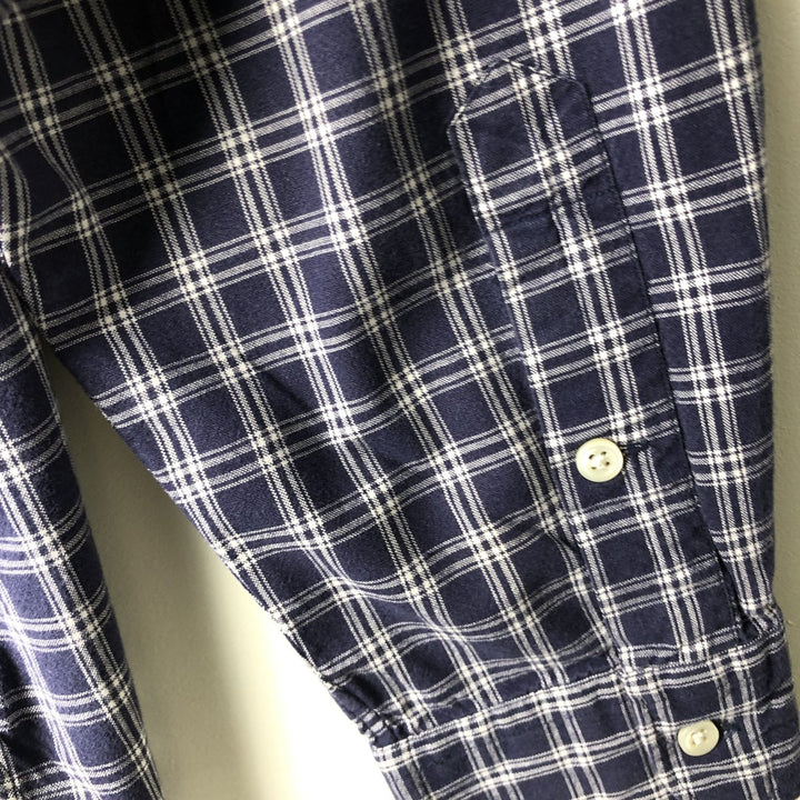 Ralph Lauren MCMEEL long-sleeved button-down check shirt, men's size XL cotton navy blue type Vintage Second Hand