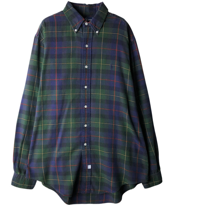 Ralph Lauren long sleeve button down check shirt, men's size L cotton navy blue type Vintage Second Hand