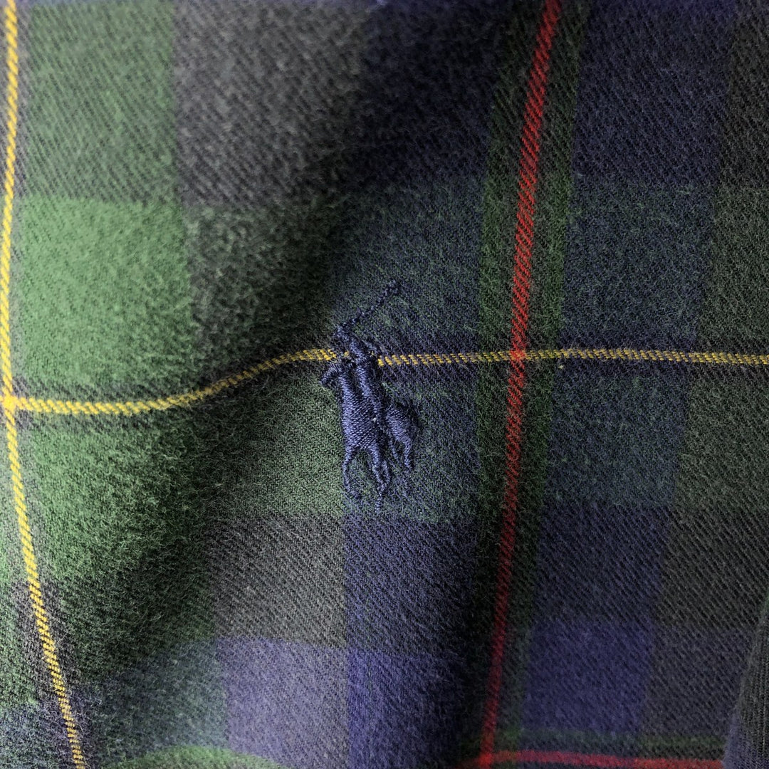 Ralph Lauren long sleeve button down check shirt, men's size L cotton navy blue type Vintage Second Hand
