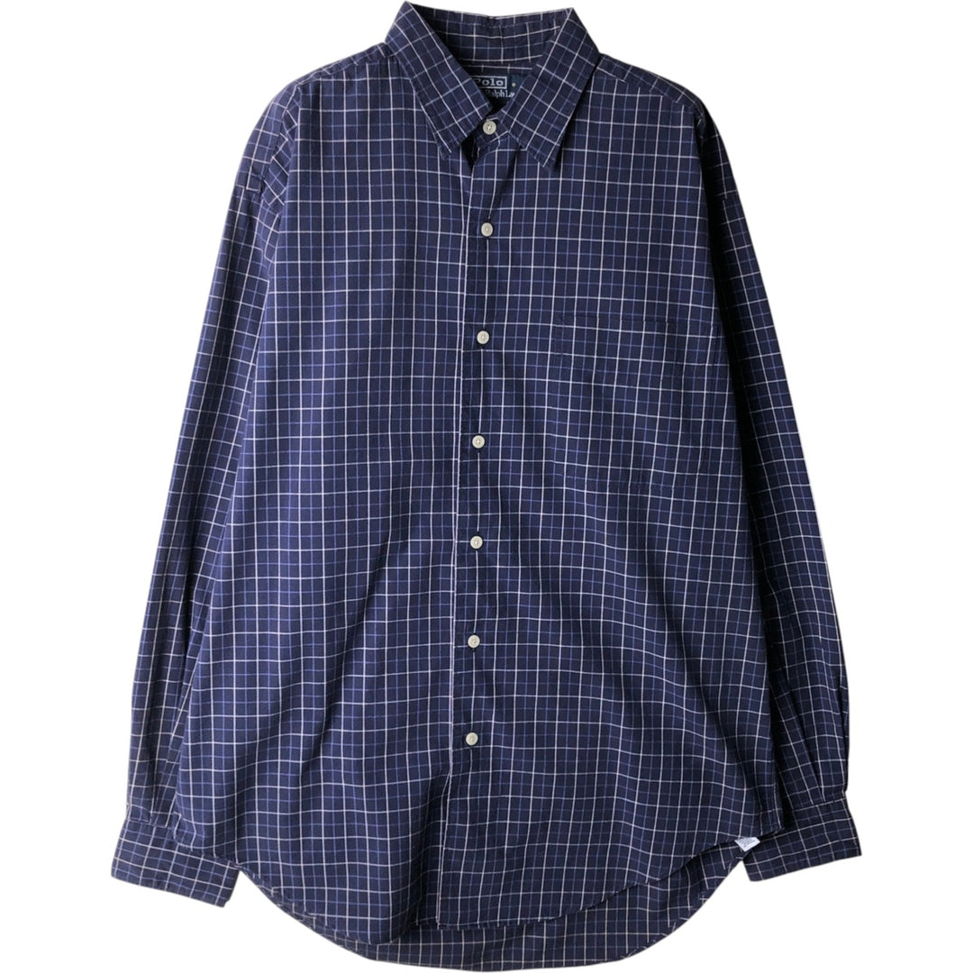 Ralph Lauren POLO by Ralph Lauren MARLOWE long-sleeved cotton check shirt, men's size M cotton navy blue type Vintage Second Hand