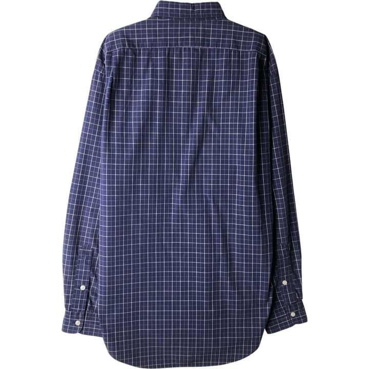 Ralph Lauren POLO by Ralph Lauren MARLOWE long-sleeved cotton check shirt, men's size M cotton navy blue type Vintage Second Hand