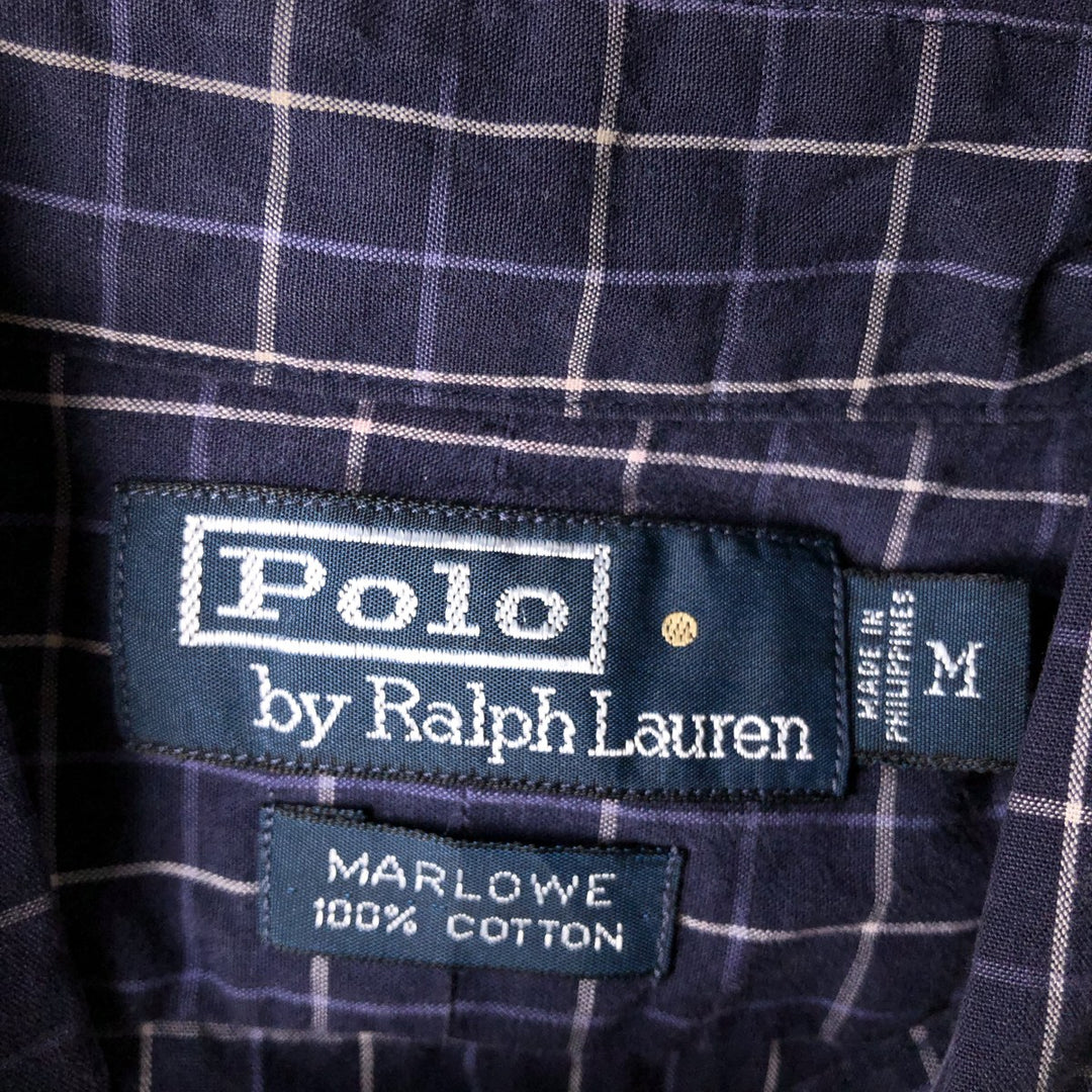 Ralph Lauren POLO by Ralph Lauren MARLOWE long-sleeved cotton check shirt, men's size M cotton navy blue type Vintage Second Hand