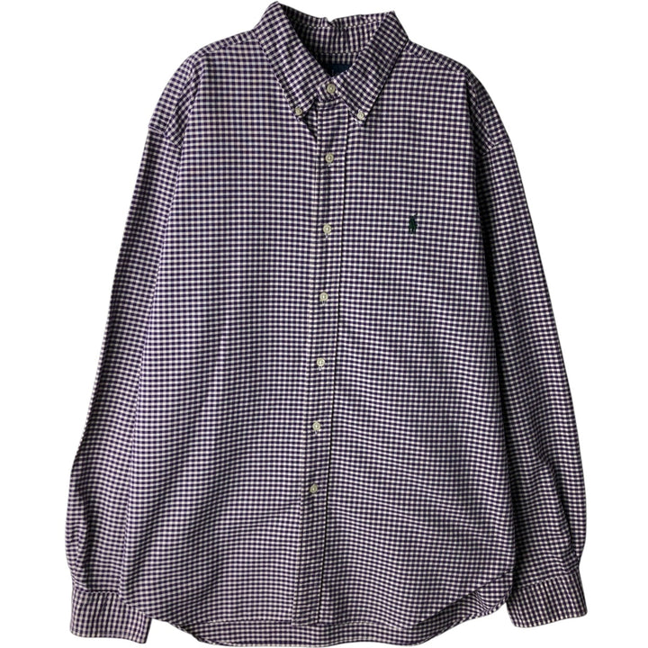 Ralph Lauren Classic Fit Gingham Check Long Sleeve Button-Down Check Shirt, Men's XL cotton purple type Vintage Second Hand