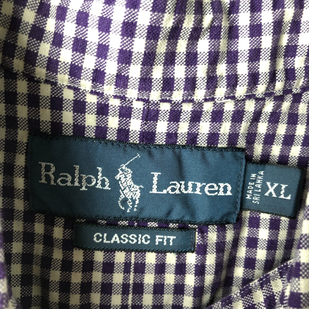 Ralph Lauren Classic Fit Gingham Check Long Sleeve Button-Down Check Shirt, Men's XL cotton purple type Vintage Second Hand