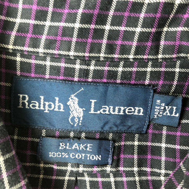 Ralph Lauren BLAKE long sleeve button down check shirt, men's XL size cotton black type Vintage Second Hand