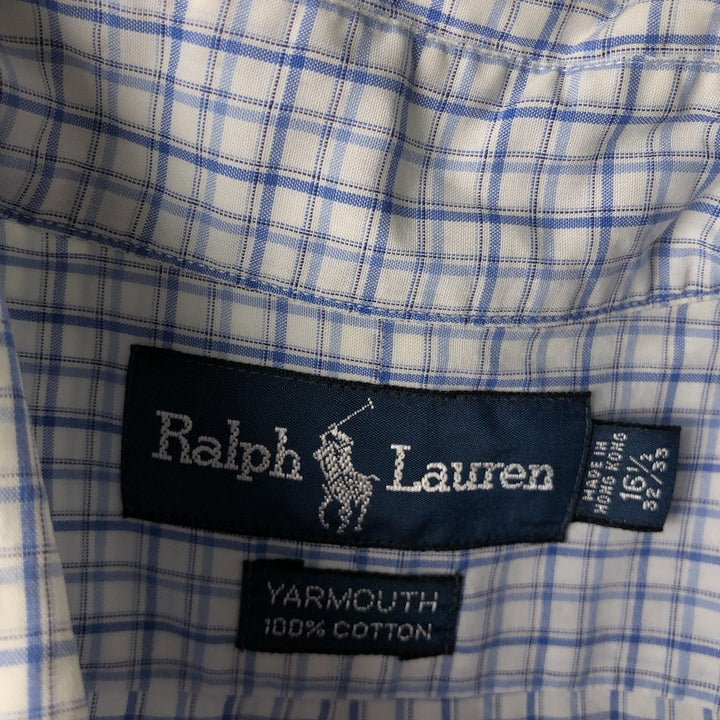 Ralph Lauren YARMOUTH Long Sleeve Button-Down Check Shirt, Men's Size L cotton white type Vintage Second Hand
