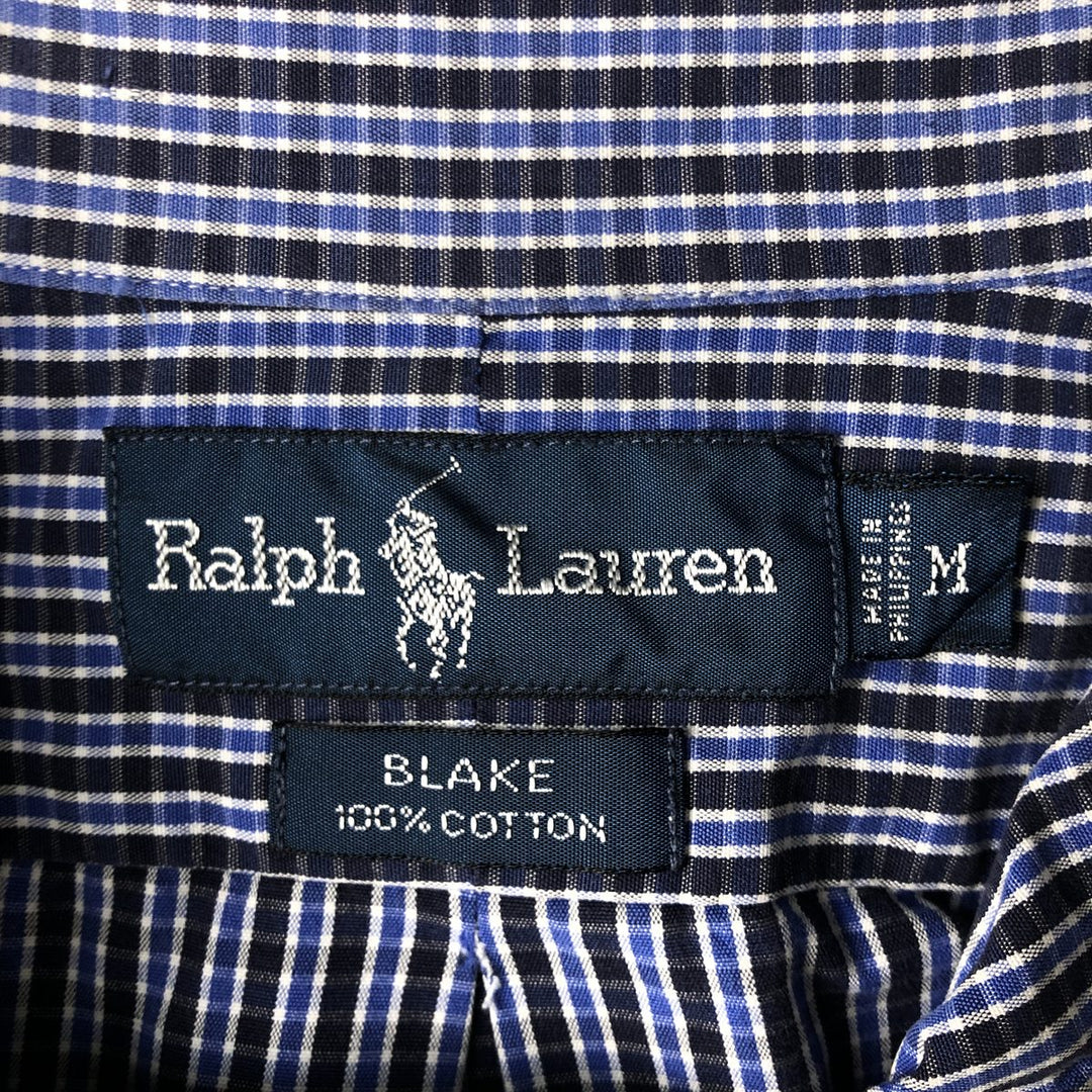 Ralph Lauren BLAKE long sleeve button down check shirt, men's size M cotton blue type Vintage Second Hand