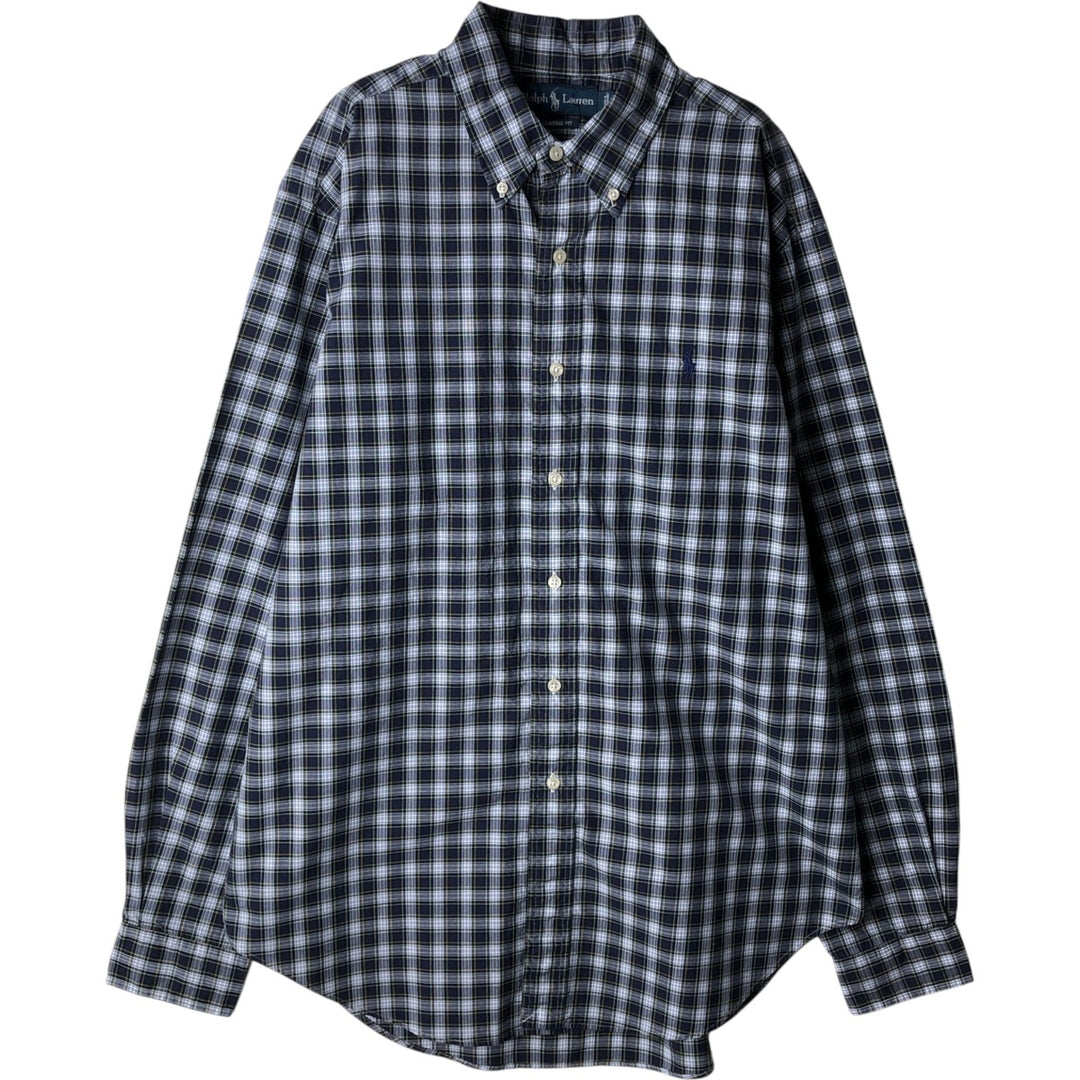 Ralph Lauren Classic Fit Long Sleeve Button Down Check Shirt Men's Size L cotton navy blue type Vintage Second Hand