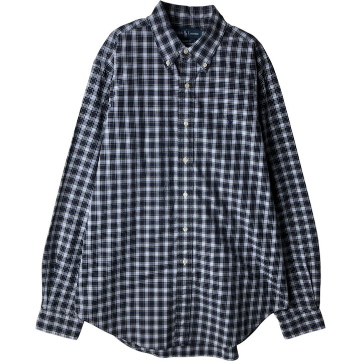 Ralph Lauren Classic Fit Long Sleeve Button Down Check Shirt Men's Size L cotton navy blue type Vintage Second Hand