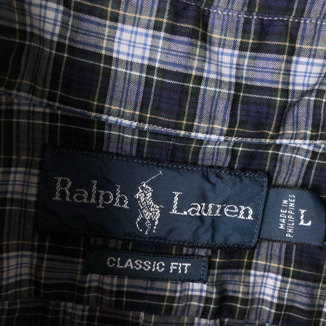 Ralph Lauren Classic Fit Long Sleeve Button Down Check Shirt Men's Size L cotton navy blue type Vintage Second Hand