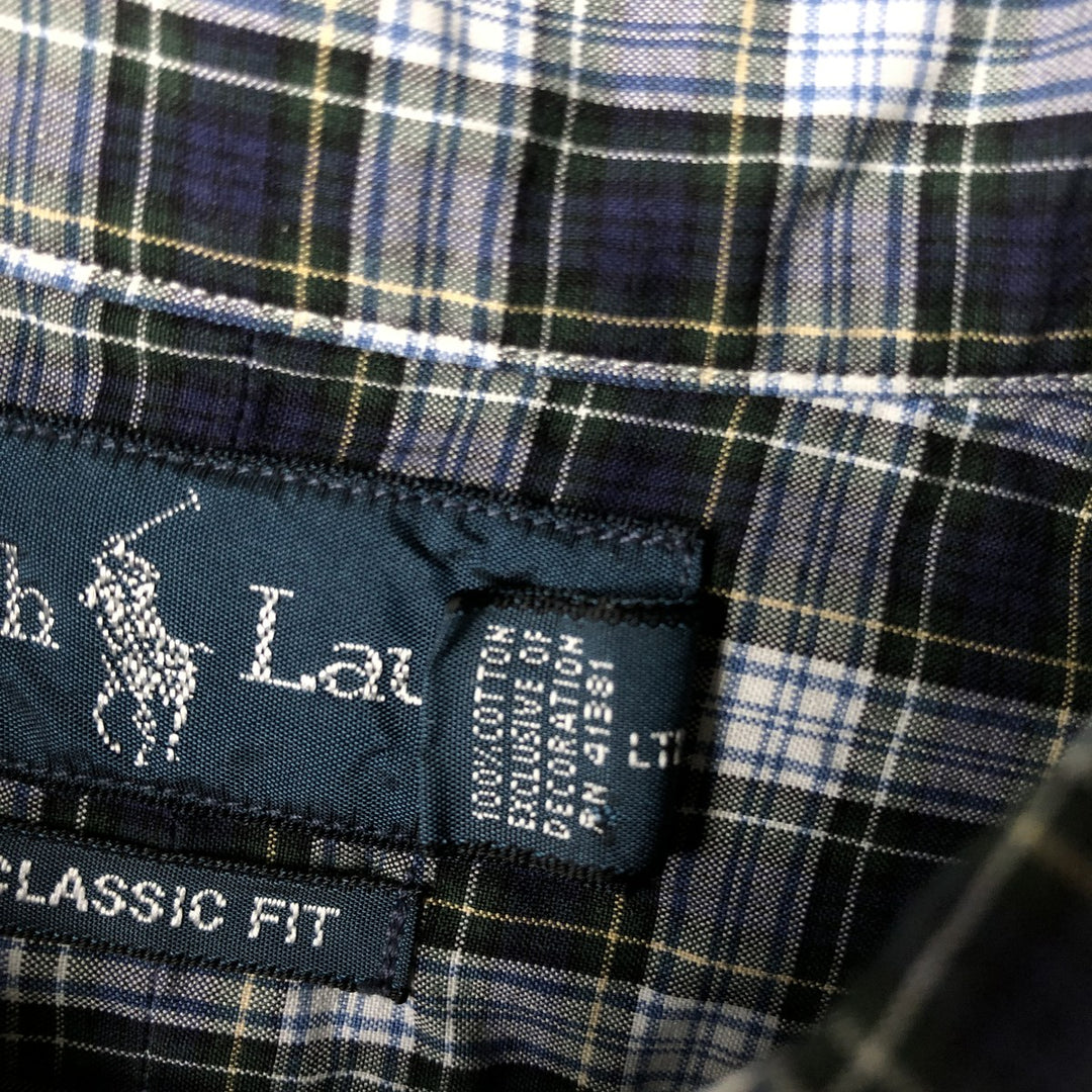 Ralph Lauren Classic Fit Long Sleeve Button Down Check Shirt Men's Size L cotton navy blue type Vintage Second Hand