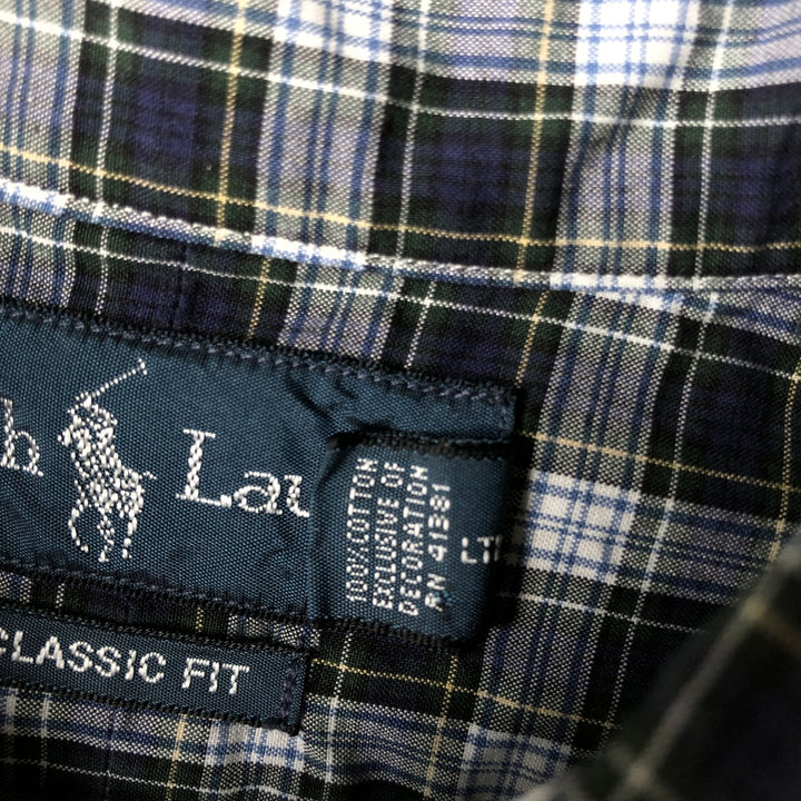 Ralph Lauren Classic Fit Long Sleeve Button Down Check Shirt Men's Size L cotton navy blue type Vintage Second Hand