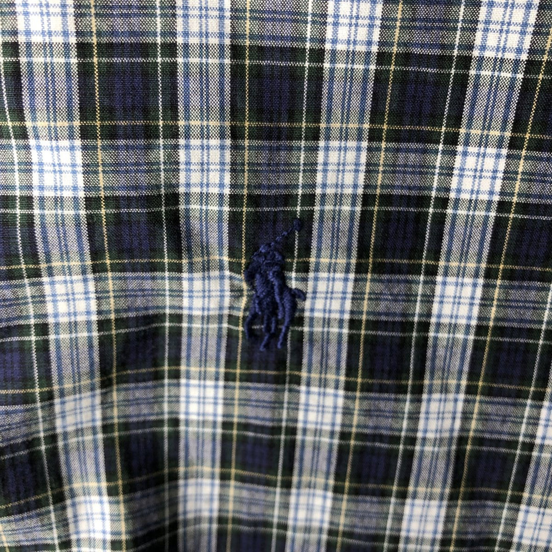 Ralph Lauren Classic Fit Long Sleeve Button Down Check Shirt Men's Size L cotton navy blue type Vintage Second Hand