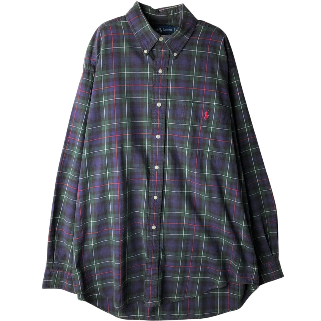 Ralph Lauren BLAKE long sleeve button down check shirt, men's size L cotton navy blue type Vintage Second Hand