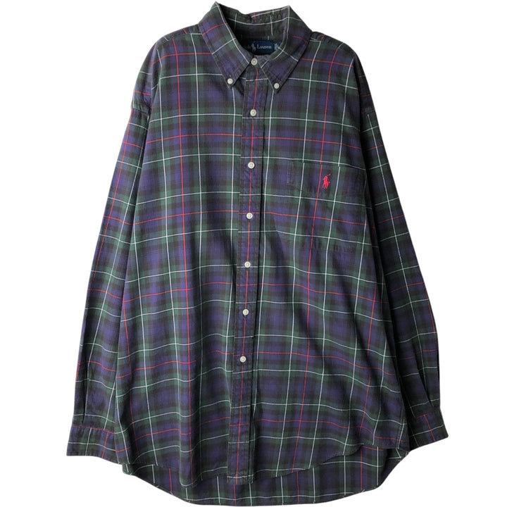 Ralph Lauren BLAKE long sleeve button down check shirt, men's size L cotton navy blue type Vintage Second Hand