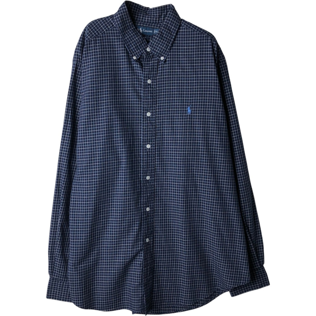 Ralph Lauren Classic Fit Long Sleeve Button Down Check Shirt Men's XL cotton navy blue type Vintage Second Hand