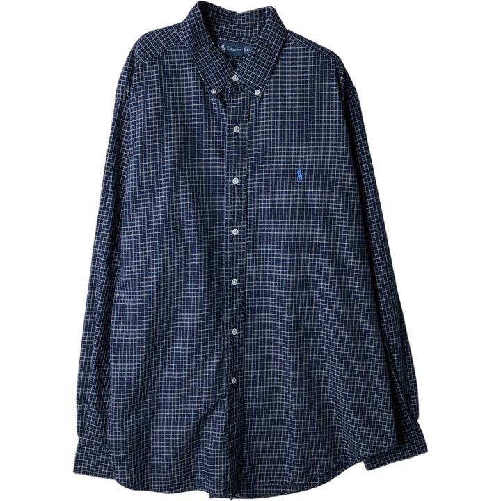 Ralph Lauren Classic Fit Long Sleeve Button Down Check Shirt Men's XL cotton navy blue type Vintage Second Hand