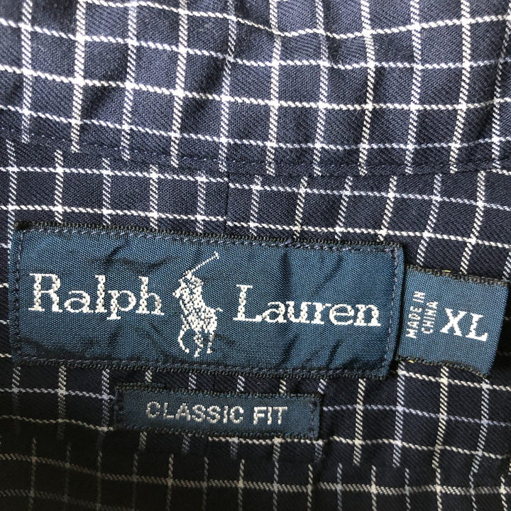 Ralph Lauren Classic Fit Long Sleeve Button Down Check Shirt Men's XL cotton navy blue type Vintage Second Hand