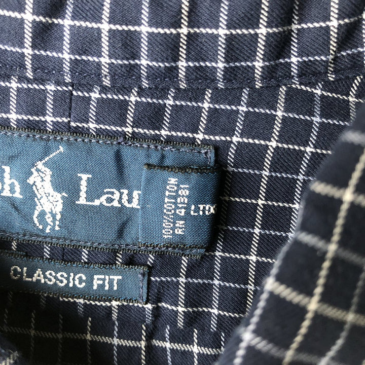 Ralph Lauren Classic Fit Long Sleeve Button Down Check Shirt Men's XL cotton navy blue type Vintage Second Hand