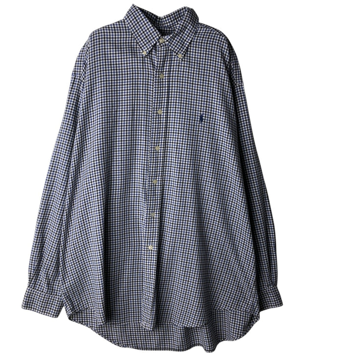 Ralph Lauren BLAKE Gingham Check Long Sleeve Button-Down Check Shirt, Men's Size L cotton black type Vintage Second Hand