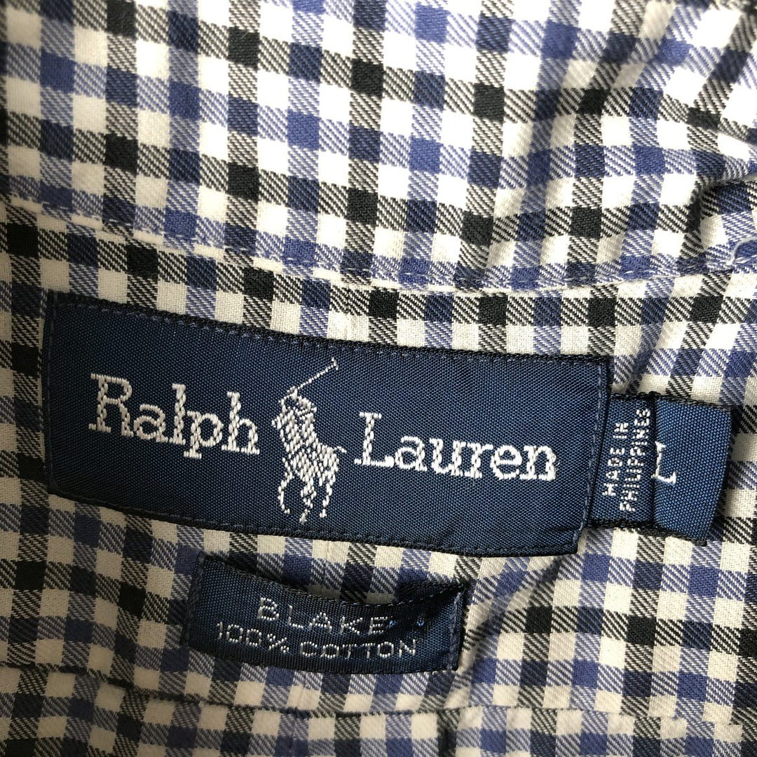 Ralph Lauren BLAKE Gingham Check Long Sleeve Button-Down Check Shirt, Men's Size L cotton black type Vintage Second Hand