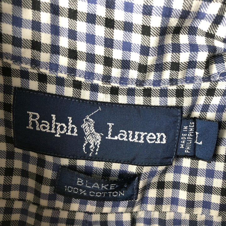 Ralph Lauren BLAKE Gingham Check Long Sleeve Button-Down Check Shirt, Men's Size L cotton black type Vintage Second Hand