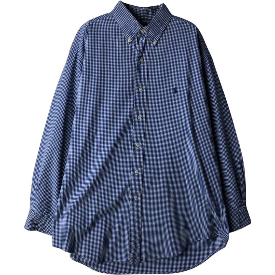 Ralph Lauren YARMOUTH Long Sleeve Button-Down Check Shirt, Men's Size L cotton Blue type light blue Vintage Second Hand