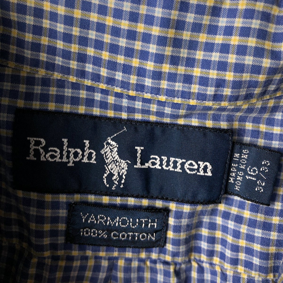 Ralph Lauren YARMOUTH Long Sleeve Button-Down Check Shirt, Men's Size L cotton Blue type light blue Vintage Second Hand