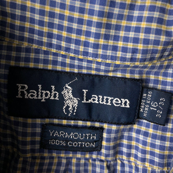 Ralph Lauren YARMOUTH Long Sleeve Button-Down Check Shirt, Men's Size L cotton Blue type light blue Vintage Second Hand