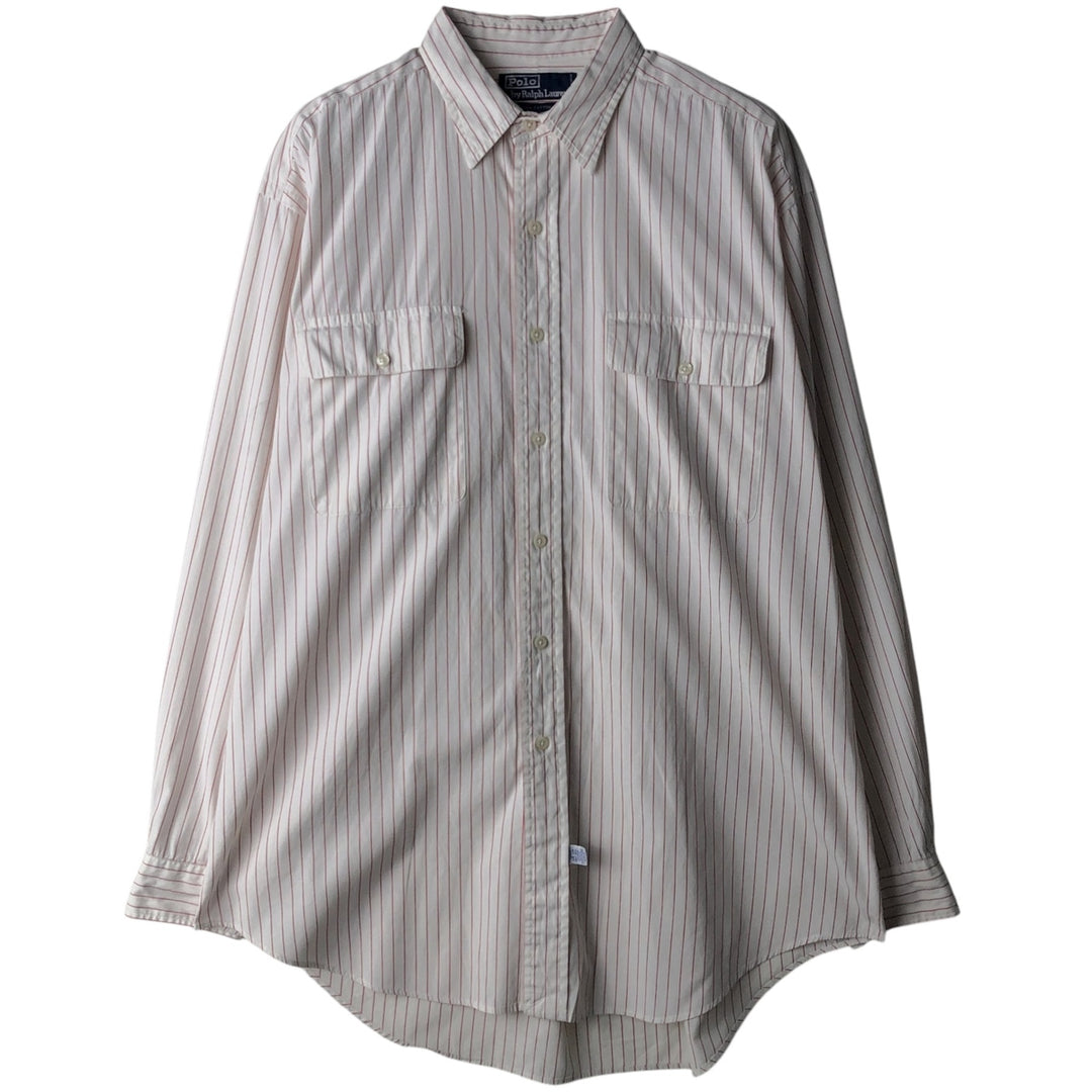 Ralph Lauren POLO by Ralph Lauren Long Sleeve Cotton Striped Shirt Men's Size L cotton pale white type Vintage Second Hand