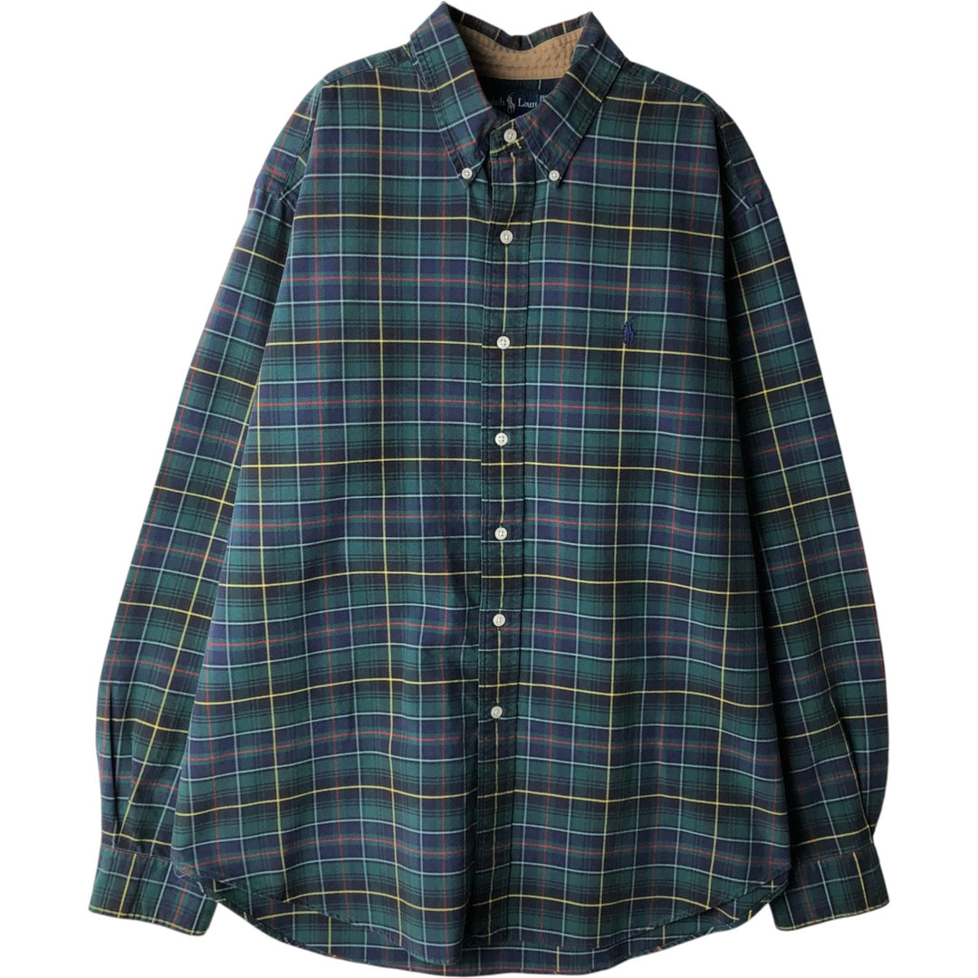 Ralph Lauren long sleeve button down check shirt, men's XL size cotton Green type dark green Vintage Second Hand